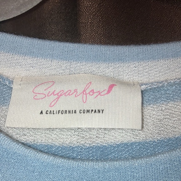Sugarfox Blue Striped Top with Ruffle Sleeve - Picture 3 of 5